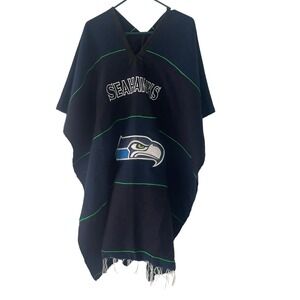 Seattle‎ Seahawks Men's One Size Blue Embroidered Football Blanket Poncho